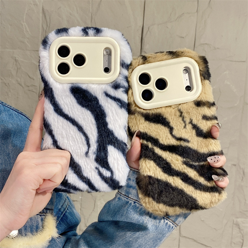 Apple Iphone 15 - Luxury Zebra Pattern Fluffy Plush Phone